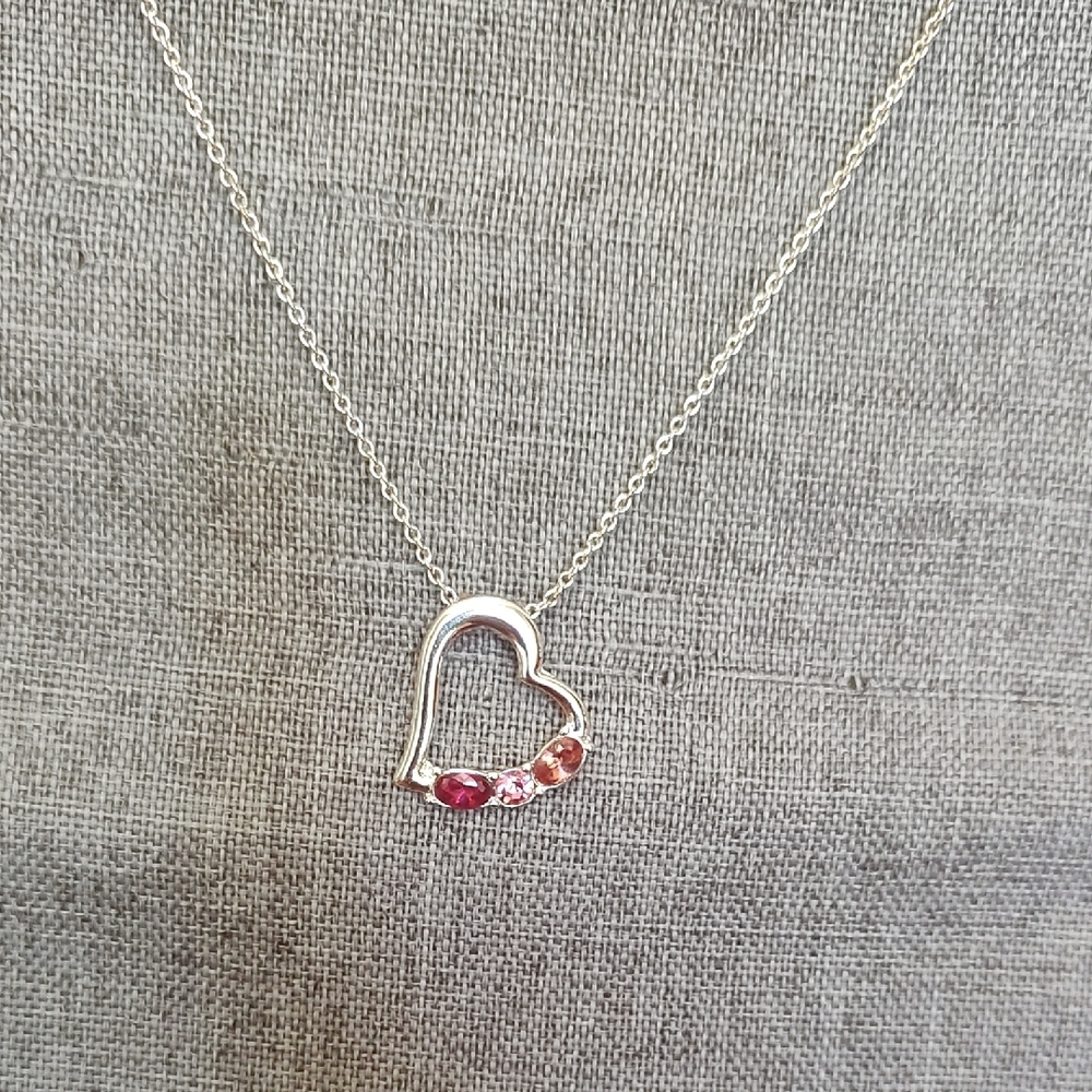 Vintage Heart Pendant Necklace With Pink Rhinestones Marked SHA Avon